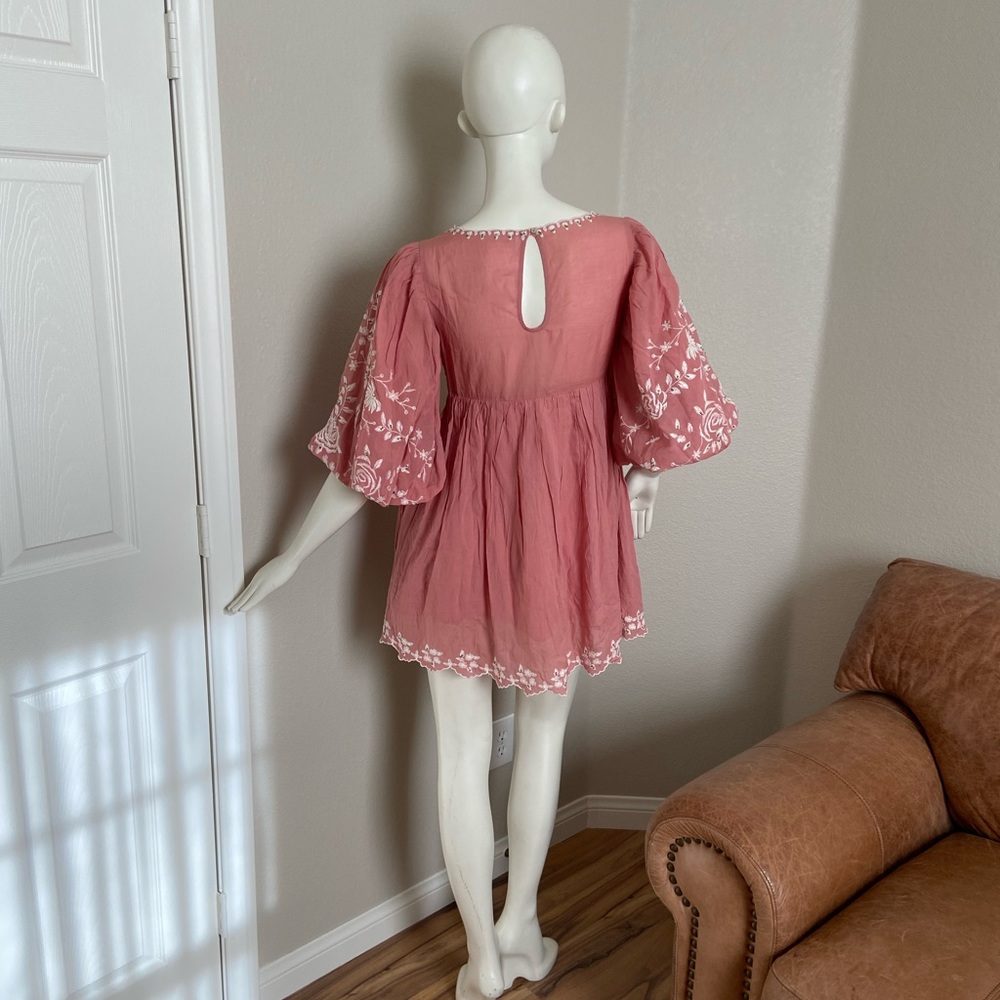 Free People Dusty Rose Embroidered Mini Dress - Picture 3 of 10